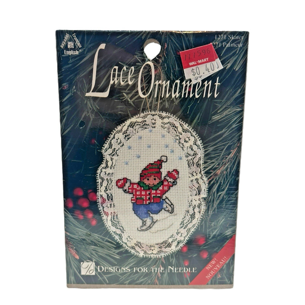 NOS 1998 Designs for the Needle Lace‎ Ornament 1271 Skater Cross Stitch Kit VTG